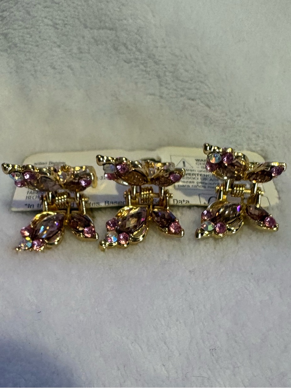 Unlisted Gold-Tone Pink Crystal Butterfly Hair Clips - Trio Set - Picture 2 of 3